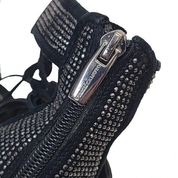 Vince Camuto Embellished Black Suede Caged Strappy Heels 7.5 - Picture 5 of 15